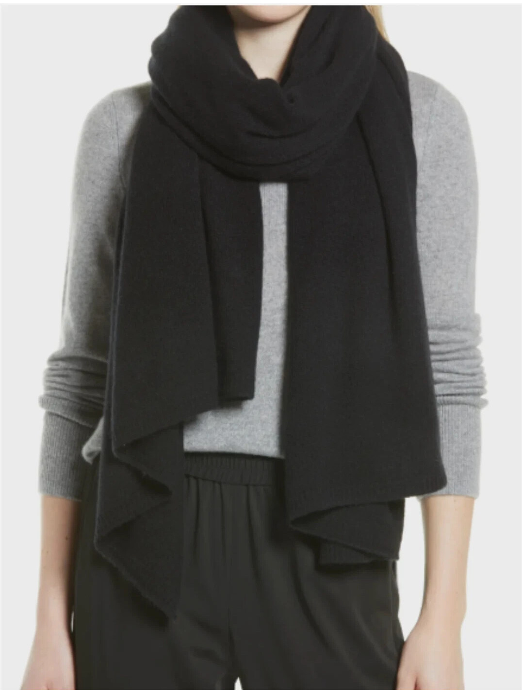 New, Nordstrom Cashmere Knit Big Scarf / Wrap. One Size, 32" X 84" Black #Sc104